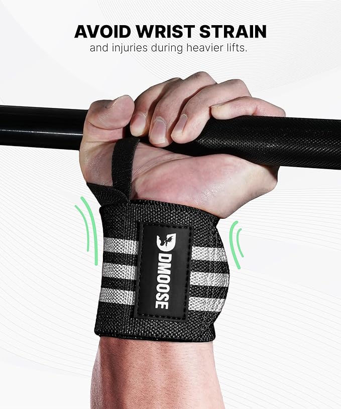 DMoose Fitness Wrist Wraps for Weightlifting 18" - Heavy Duty Gym Wrap with Hand Thumb Loop for Support & Pain Relief, USPA Approved Powerlifting, Weight Lifting Wrist Straps for Men & Women Work Out