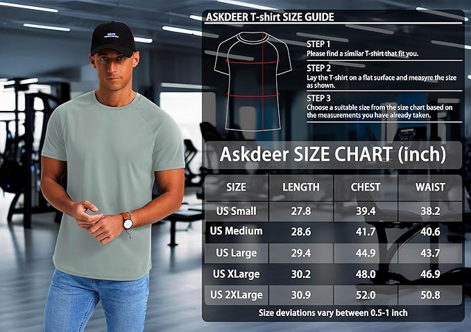 Askdeer Men's T-Shirt Short Sleeve Quick Dry Shirts Lightweight Workout Athletic Tees for Running, Beach, Hiking