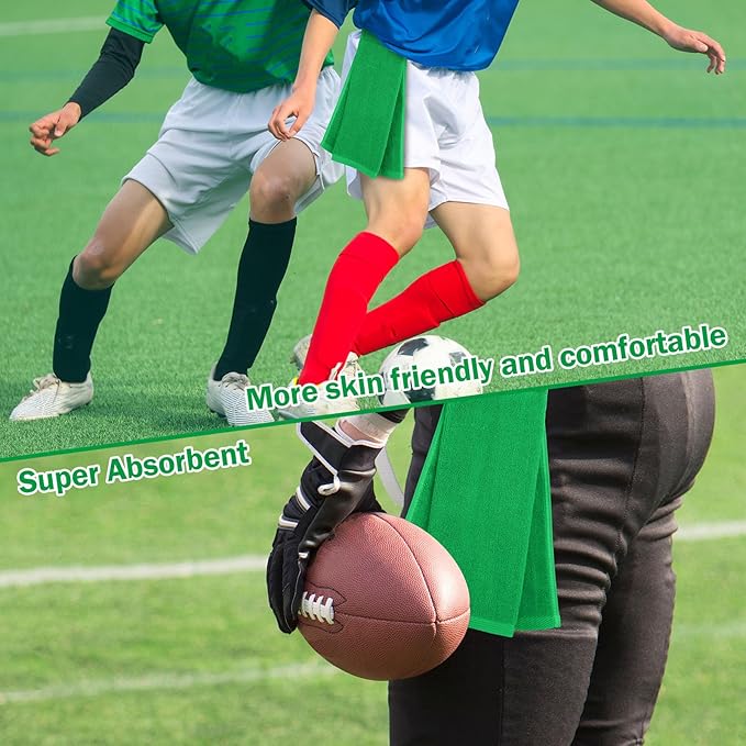 Shimeyao 2 Pcs Cotton Sports Football Towel with Closure Pitching Football Sweat Towel for Sports Gym Men Women Accessories(Green,Classic)