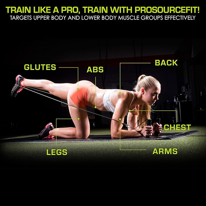 ProsourceFit Single Stackable Resistance Bands with Door Anchor and Exercise Guide, 16-20 LB, Heavy Duty Fitness Tube for Full-Body Exercises and Home Workouts, Black