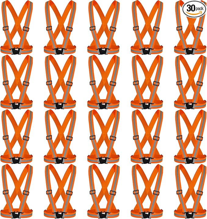 Hercicy 30 Pcs Reflective Vest High Visibility Safety Vests, Adjustable Bright Neon Lightweight Strap (Orange)