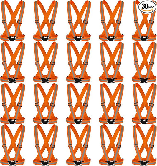 Hercicy 30 Pcs Reflective Vest High Visibility Safety Vests, Adjustable Bright Neon Lightweight Strap (Orange)