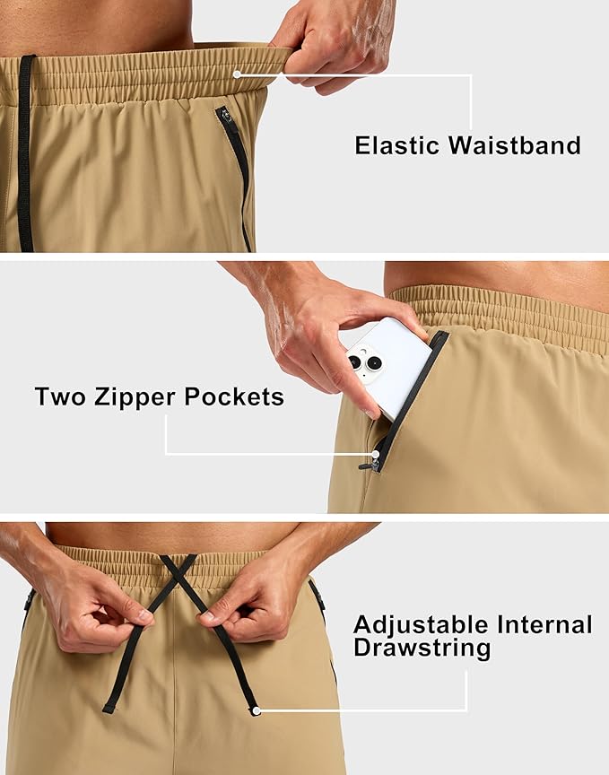 Pudolla Men's 7" Running Shorts with Zipper Pockets Quick Dry 2 in 1 Workout Gym Shorts with Liner for Tennis Yoga Training