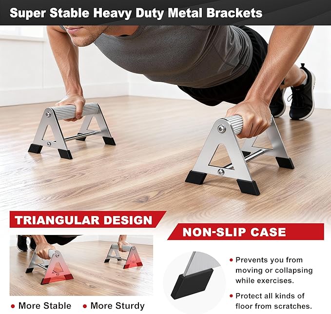 Push Up Bar - Heavy-Duty Stainless Steel Pushup Stands with Non-Slip Base, 500LB Capacity, Portable Home Gym Equipment for Strength Training & Floor Workout
