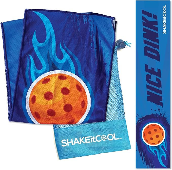 SHAKEitCOOL Original Cooling Towel โ Be Cool in Style - Heat Relief, Soft, Lightweight, Sun Protection, Easy Clean - Perfect for Biking, Running, Yoga, Gym, Gardening - Pickleball