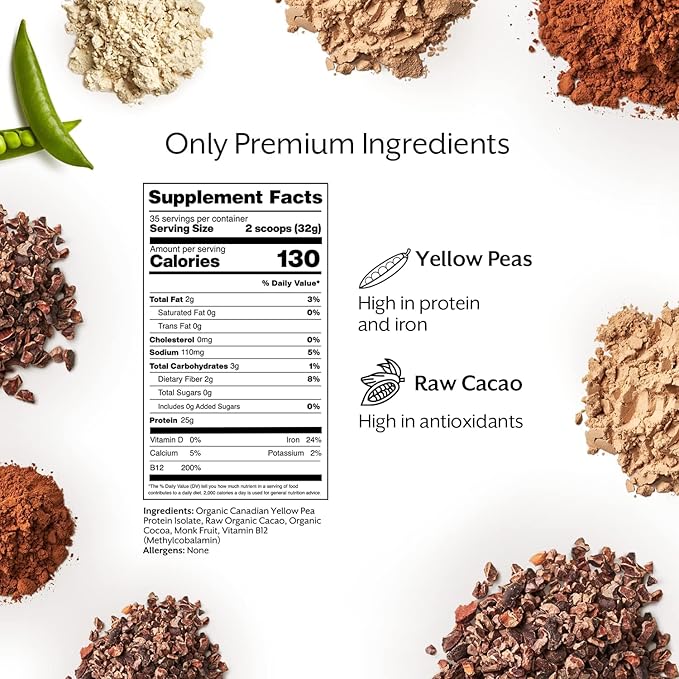 ProMix Nutrition Plant-Based Vegan Protein Powder, Raw Chocolate - Pea Protein & Vitamin B-12 - Post Workout Fitness & Nutrition Shakes, Smoothies, Baking & Cooking Recipes - 5 Pound (Pack of 2)
