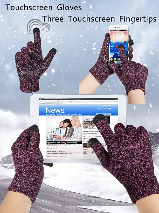 SATINIOR 4 Pairs Winter Knit Touchscreen Gloves Warm Texting Gloves Elastic Anti-slip for Adults