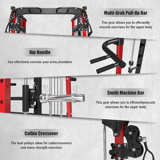 Smith Machine,2200 LBS Squat Rack for Home Gym with Dual Pulley System,Multifunctional Power Rack Cage for Strength Training with More Attachments