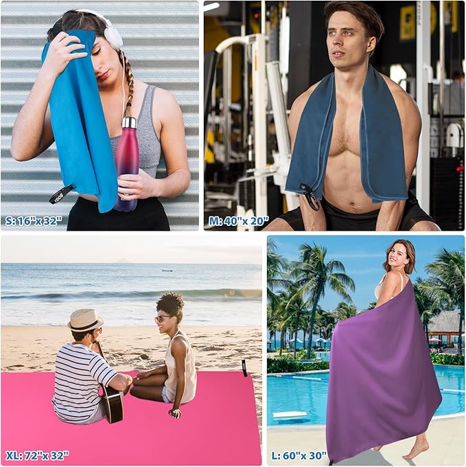 BOGI Microfiber Quick Dry Travel Sports Towel, Blue, 60"x30"+16"x16"