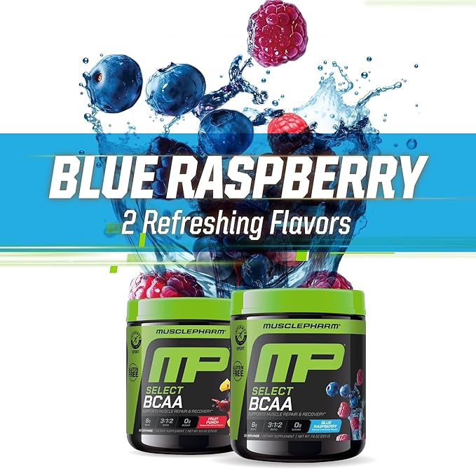 MusclePharm Essentials BCAA Powder, Pre & Post Workout Recovery Drink, Supports Muscle Recovery & Energy Production, Essential Amino Acids Supplement, 30 Servings, Blue Raspberry Flavor