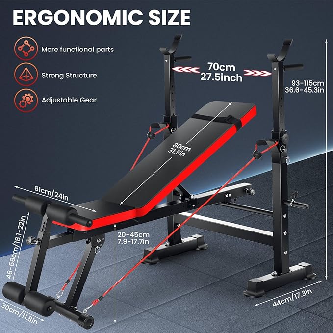 OPPSDECOR 6 in 1 Adjustable Weight Bench with Squat Rack and Removable Foot Bracket, 600lbs Bench Press Set Workout Bench with Weight Storage Sit up Incline Flat Decline Strength Training for Home Gym