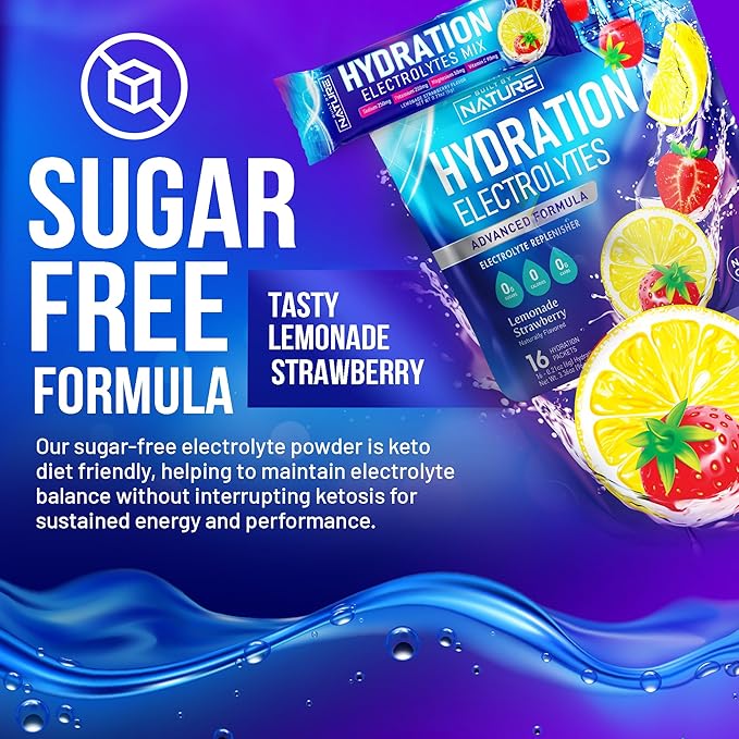Electrolytes Powder Hydration Packets – Recovery Drink Mix with Sodium, Potassium, Magnesium, Calcium, Vitamin C & Zinc – Sugar Free, Keto, Non GMO & Vegan – Strawberry Lemonade – 16 Sticks