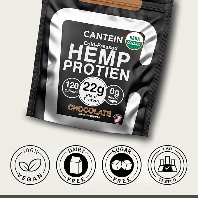 Organic Hemp Protein Powder, Plant Based and Vegan Protein Shake, Lactose and Dairy Free, Gluten Free, Clean and Natural- Chocolate (20 Servings)