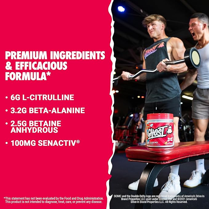 GHOST Legend Pre Workout Powder, Sonic Cherry Limeade - 30 Servings – Pre-Workout for Men & Women with Choline, L-Citrulline, & Beta Alanine for Energy & Focus