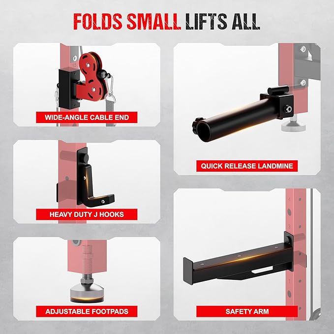 WM3-V4 Folding Squat Rack, Wall Mounted Power Rack with Dual Independent Pulley System, Functional Trainer with 5 Adjustable Function Modes for Space Saving