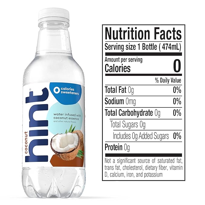 Hint Fruit-Infused Bottled Water, Coconut - Sugar Free Flavored Water with Zero Calories, Naturally Flavored, and No Artificial Sweeteners - 16 Fl Oz (Pack of 24)