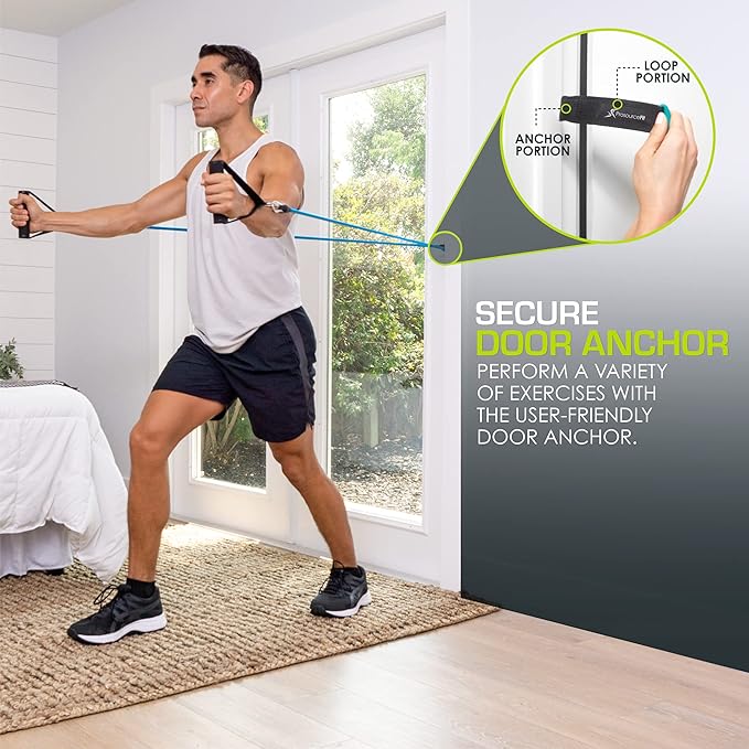 ProsourceFit Single Stackable Resistance Bands with Door Anchor and Exercise Guide, 16-20 LB, Heavy Duty Fitness Tube for Full-Body Exercises and Home Workouts, Black