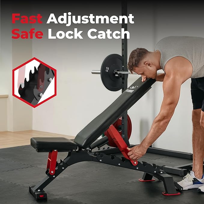 FLYBIRD Commercial Grade Adjustable Weight Bench - 1200LBS Capacity, 7+3 Positions for Ultimate Strength Training & Bench Press, with Easy-Roll Wheels