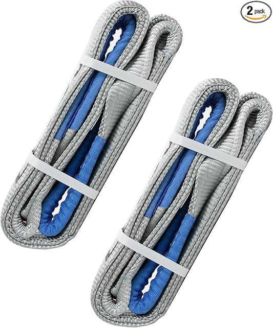 Leyso 2 Packs 3" x 10' Lifting Sling Straps, Multifunctional Heavy Duty Lift Sling Web Town Strap with 2 Reinforced Loops and Wear Guard End (Grey)