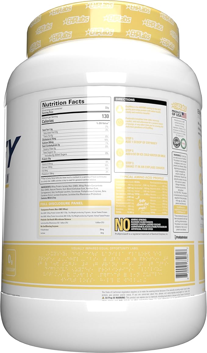 EHP Labs OxyWhey Whey Protein Isolate – 25g High Protein, Low Carb, Sugar Free Meal Replacement – Lean Whey Powder for Muscle Recovery – Non-GMO, Gluten Free – 25 Serves – Banana