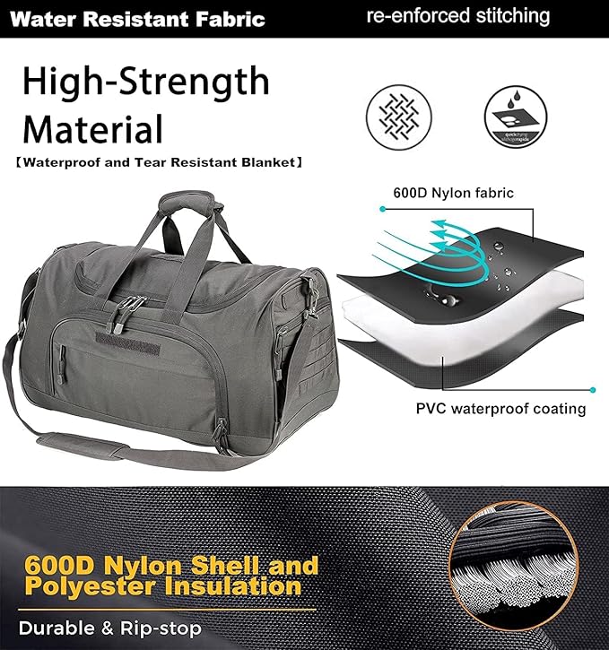 HYKING Gym Bag for Women & Men Tactical Duffle Military Weekender Work Out Lightweight Waterproof Sports Tote Shoe Pocket Gray