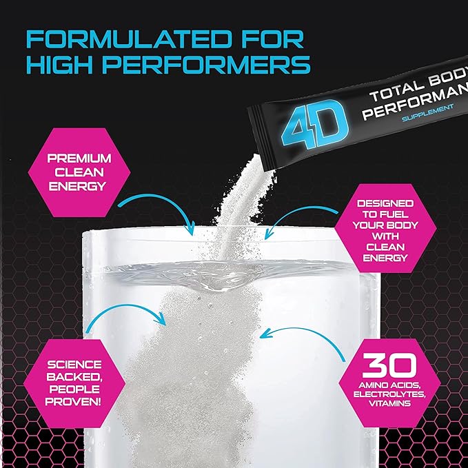 4D Raspberry Lemonade 5 Unit Box- Total Body Performance Drink Mixes - Electrolytes, Aminos, Vitamins & Energy Powder Packets - Zero Calories & Sugars - Gluten Free, Non-GMO, Keto & Vegan Friendly