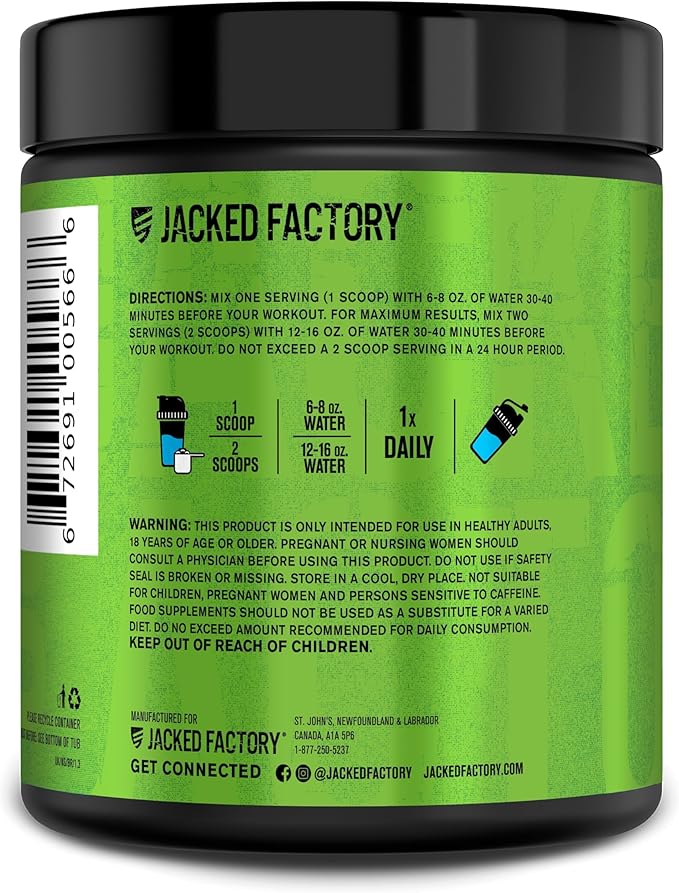 Jacked Factory NITROSURGE Pre Workout Supplement - Energy Booster, Instant Strength Gains, Clear Focus & Intense Pumps - NO Booster & Powerful Preworkout Energy Powder - 30 Servings, Blue Raspberry