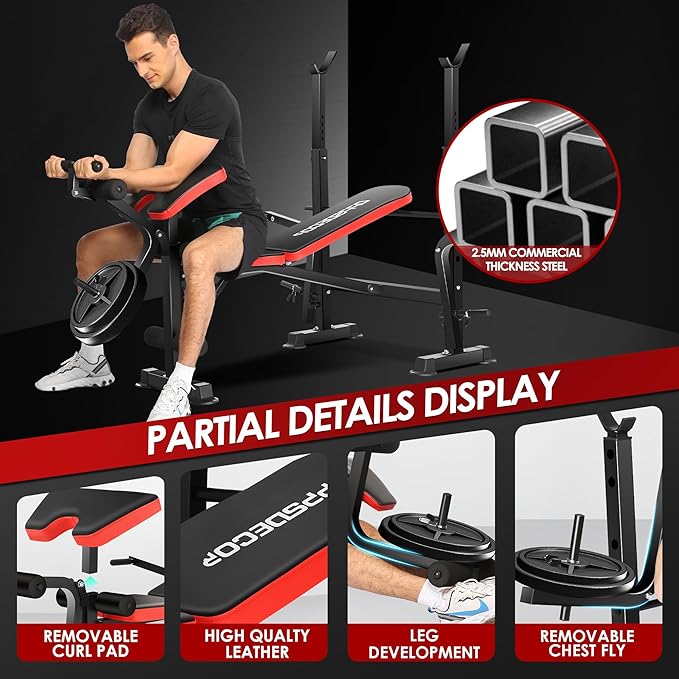 OPPSDECOR 660lbs 6 in 1 Weight Bench Set with Squat Rack Adjustable Workout Bench with Leg Developer Preacher Curl Rack Fitness Strength Training for Home Gym