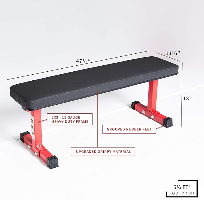 REP Fitness Flat Weight Bench, Heavy Duty Workout Bench For Home Gym, Folding Fitness Equipment For Strength Training, Adjustable Utility Platform For Dumbbells, Barbell, Lifting And Core Exercises