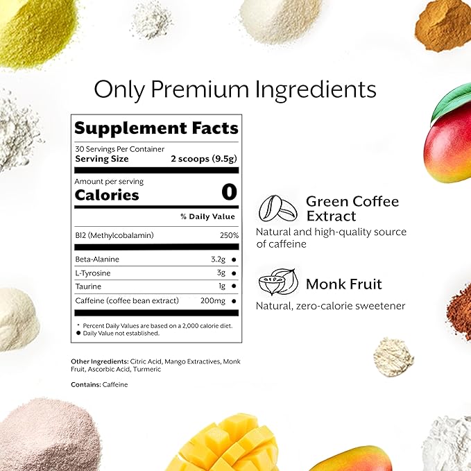 ProMix Nutrition Pre-Workout - Maximize Focus and Performance - Free of Stevia, Xanthan Gum, Soy, Gluten and GMOs - Mango - 30 Servings (Pack of 1)