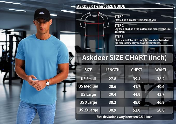 Askdeer Men's T-Shirt Short Sleeve Quick Dry Shirts Lightweight Workout Athletic Tees for Running, Beach, Hiking