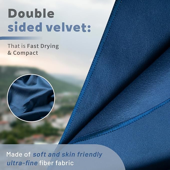 Tian qing Microfiber Towel Set, 2 Pieces, Fast Drying, Soft Touch, Lightweight, Multiple Sizes for Beach, Camping, Gym, Hiking, Pool, Yoga,Travel (Dark Blue, Medium)