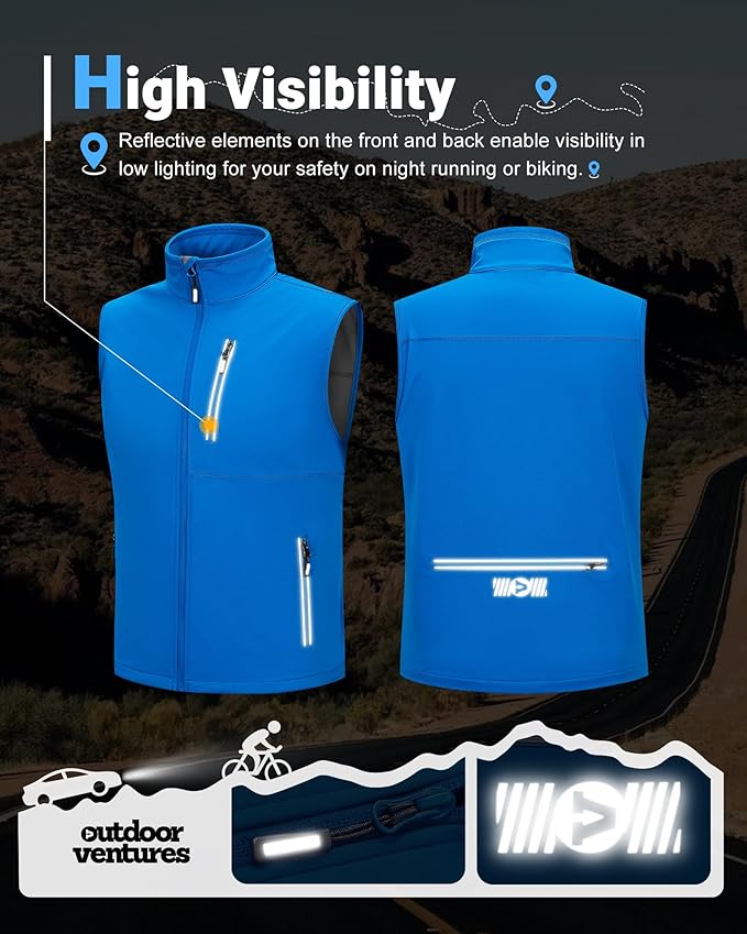 Outdoor Ventures Men's Windproof Softshell Vest Outerwear Lightweight Sleeveless Jacket for Running Golf Hiking Travel