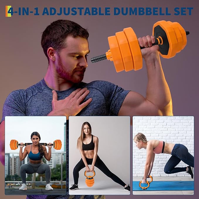 GarveeLife 4-in-1 Adjustable Dumbbell Set, Weight Set Used as Dumbbell, Barbell, Kettlebells & Push up Stand, Home Gym Fitness Exercise Equipment for Men Women