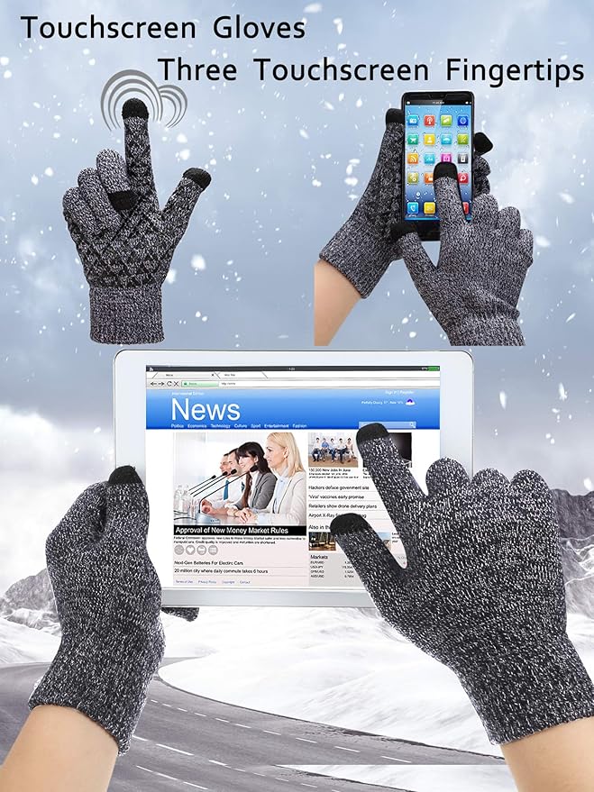 SATINIOR 4 Pairs Winter Knit Touchscreen Gloves Warm Texting Gloves Elastic Anti-slip for Adults