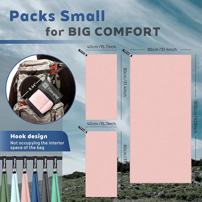 Tian qing Microfiber Towel Set, 3 Piece, Fast Drying, Soft Touch, Lightweight, Multiple Sizes for Beach, Camping, Gym, Hiking, Pool, Yoga,Travel (Light Pink, Large)