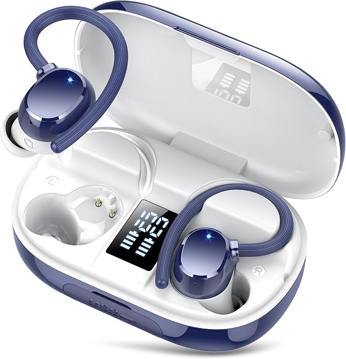 Ear Buds Wireless Earbuds Bluetooth Headphones with 128H Playtime LED Digital Display Charging Case, Over-Ear Hook with Mic, Stereo Sound, IPX7 Waterproof Earphones for Workout/Running