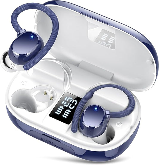 Ear Buds Wireless Earbuds Bluetooth Headphones with 128H Playtime LED Digital Display Charging Case, Over-Ear Hook with Mic, Stereo Sound, IPX7 Waterproof Earphones for Workout/Running