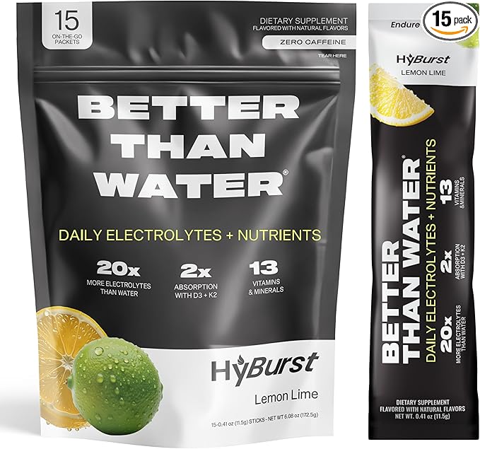 Electrolyte & Vitamin Supplement Powder, Drink Mix with B12, L-Theanine, D3, K2, Zinc, Magnesium, Potassium, Supports Calm Focus & Energy, Lemon Lime, 15 Pack