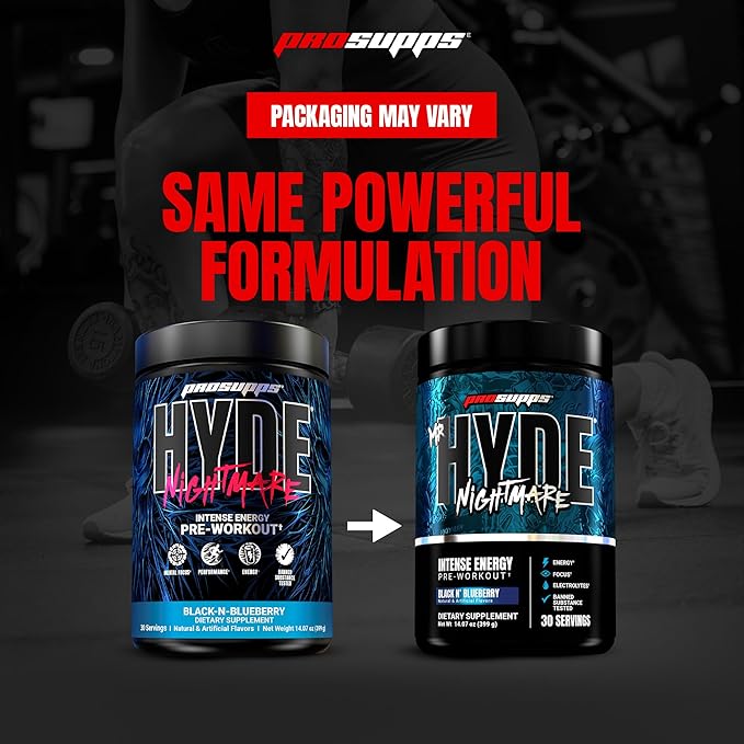 PROSUPPS Mr. Hyde Nightmare Pre Workout Powder with Caffeine & Beta Alanine - Preworkout for Intense Energy, Mental Focus & Performance - Gym & Fitness Supplements (Black N' Blueberry, 30 Servings)