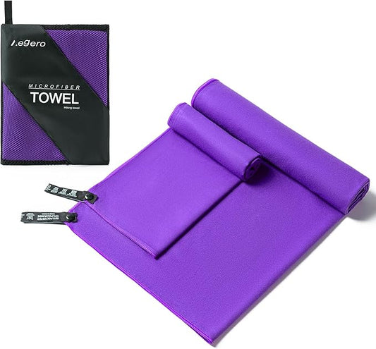Camping Towel,2 Pack Microfiber Travel Sports Towel,Quick Dry-Super Absorbent-Ultra Compact-Ultra Soft-Lightweight.Suitable for Gym,Yoga,Trip,Beach,Shower,Backpacking,Pool(Deep Purple)