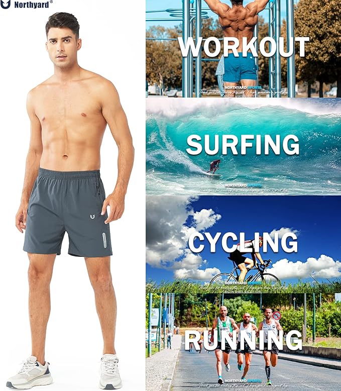 NORTHYARD Men's Athletic Running Shorts Quick Dry Workout Shorts 7"/ 5"/ 9" Lightweight Sports Gym Basketball Tennis Hiking