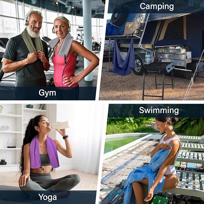 APEXUP Microfiber Travel Towel, Ultra Absorbent Quick Dry Towels, Lightweight Gym Sports Camping Towel for Workout, Yoga, Beach, Shower, Swimming (48"×24", Navy Blue)