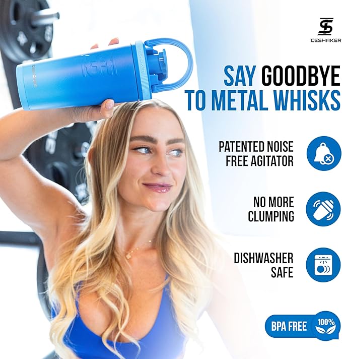 Ice Shaker Insulated Stainless Steel Shaker Bottle | 26oz, Blue Color Rush | Cold for 24+ Hours | Insulated Cup with Twist-on Agitator | Odor-Free Bottle for Shakes, Water, Smoothies, Cocktails