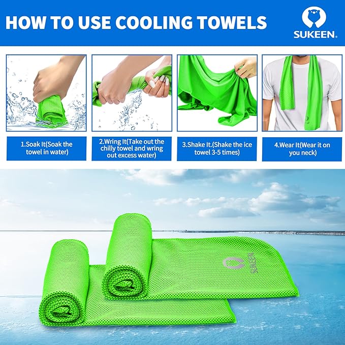 Sukeen [4 Pack Cooling Towel (40"x12"),Ice Towel,Soft Breathable Chilly Towel,Microfiber Towel for Yoga,Sport,Running,Gym,Workout,Camping,Fitness,Workout & More Activities