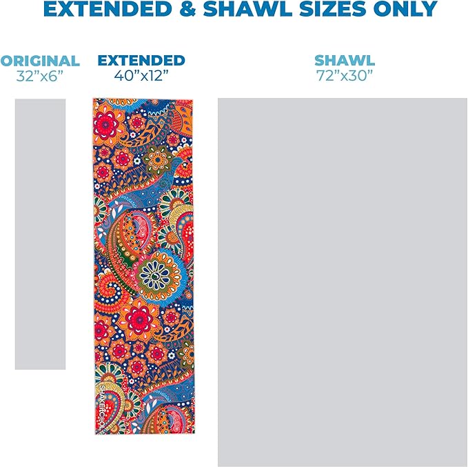 SHAKEitCOOL Extended Size Cooling Towel โ Be Cool in Style - Heat Relief, Soft, Lightweight, Sun Protection, Easy Clean - Perfect for Biking, Hiking, Running, Yoga, Golf, Gardening - Bright Paisley M