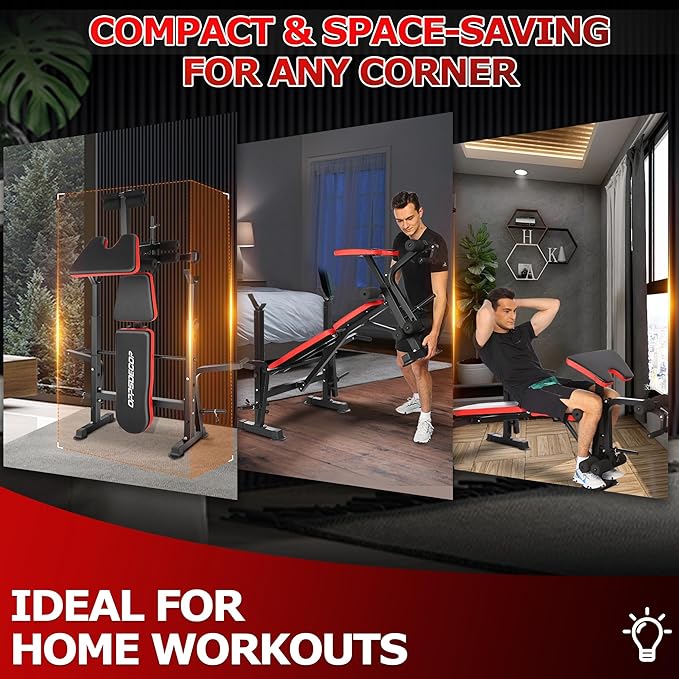 OPPSDECOR 660lbs 6 in 1 Weight Bench Set with Squat Rack Adjustable Workout Bench with Leg Developer Preacher Curl Rack Fitness Strength Training for Home Gym
