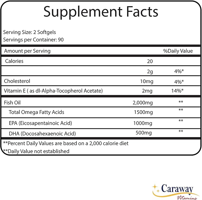 Omega 3 Fish Oil 2,000mg- Pharmaceutical Grade. 1000mg EPA 500mg DHA. Burpless Capsules with No Fishy Aftertaste. All Natural, Organic, Non GMO, Gluten Free for Men & Women.