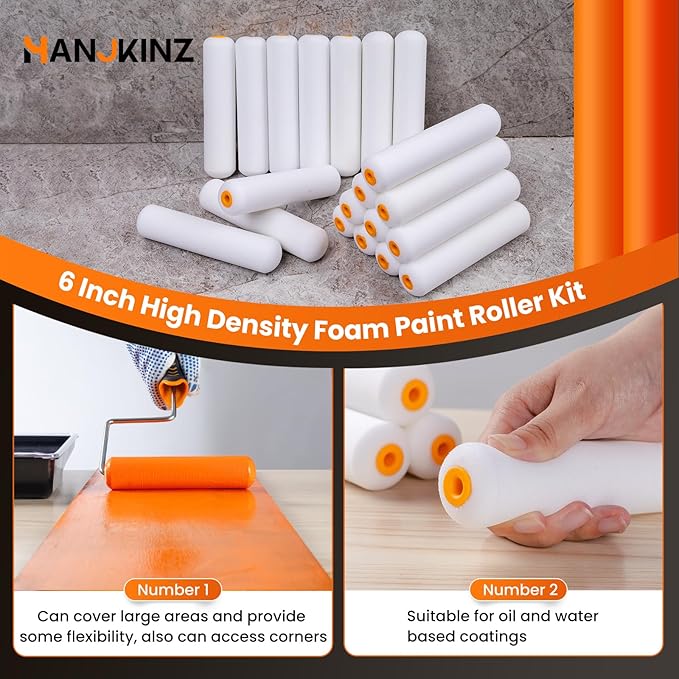Foam Paint Roller, 20 Pack, 6 Inch Mini Paint Roller Covers, High Density Foam Paint Roller, Small Paint Rollers for All Flat Surfaces, Suitable for Wall,Kitchen Cabinets, Doors, Tables, Etc
