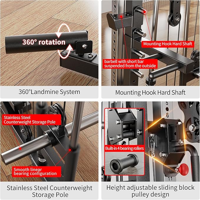 Smith Machine with Cable Crossover System, Multi-Function Squat Rack Power Cage for Home Gym, Power Rack and Packages Weight Sets